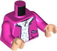 Torso Open Jacket with Pockets over White Top with Bright Light Blue Crosses Pattern / Dark Pink Arms / Light Nougat Hands