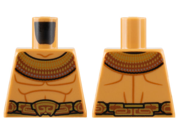 Torso Bare Chest with Dark Orange Muscle Contours, Reddish Brown Mantle and Belt with Gold Decoration Pattern