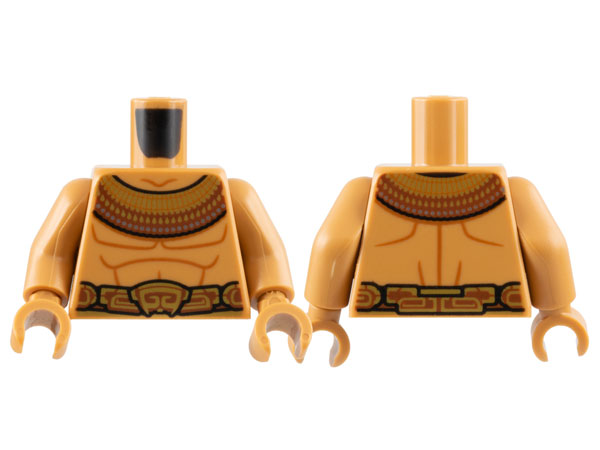 Torso Bare Chest with Dark Orange Muscle Contours, Reddish Brown Mantle and Belt with Gold Decoration Pattern / Medium Nougat Arms / Medium Nougat Hands