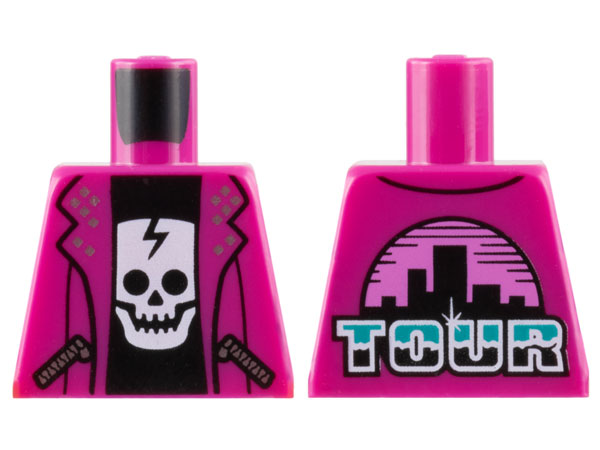 Torso Jacket Open with Pockets with Silver Zippers over Black Shirt with White Cracked Skull, 'TOUR' and City Skyline on Back Pattern