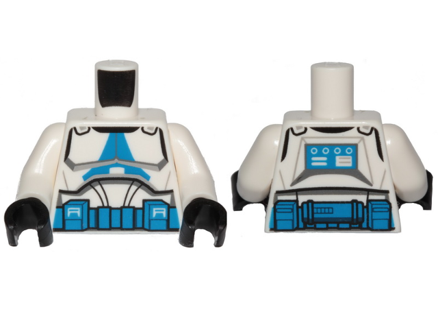 Torso SW Armor Clone Trooper with Blue 501st Legion Markings and Belt Pattern (Clone Wars) / White Arms / Black Hands
