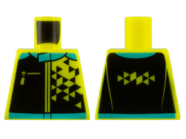 Torso Jacket, Medium Azure Collar and Hem, Black Panels, Geometric Triangle Pattern