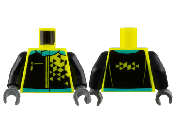 Torso Jacket, Medium Azure Collar and Hem, Black Panels, Geometric Triangle Pattern / Black Arms / Dark Bluish Gray Hands