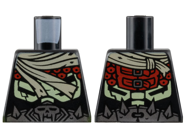 Torso Tan Scarf, Red Circles, Yellowish Green Ribs, Silver Belt with Skull and Spikes Pattern