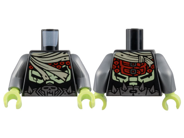 Torso Tan Scarf, Red Circles, Yellowish Green Ribs, Silver Belt with Skull and Spikes Pattern / Flat Silver Arms / Yellowish Green Hands