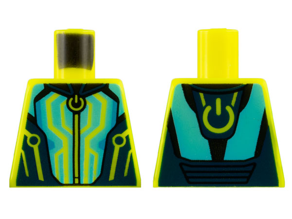 Torso Jumpsuit, Circuitry on Dark Blue and Medium Azure Panels, Computer Power Symbol Pattern