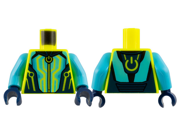 Torso Jumpsuit, Circuitry on Dark Blue and Medium Azure Panels, Computer Power Symbol Pattern / Medium Azure Arms / Dark Blue Hands