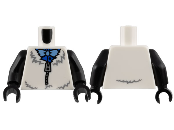 Torso Panda Costume, Dark Bluish Gray Fur, Silver Zipper, Blue Shirt, Bright Light Blue Bow Tie Pattern (BAM) / Black Arms / Black Hands