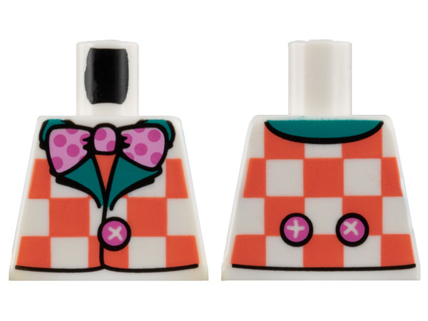 Torso Vest with Coral Checks, Dark Turquoise Lapels, Bright Pink Bow Tie with Dark Pink Polka Dots Pattern (BAM)