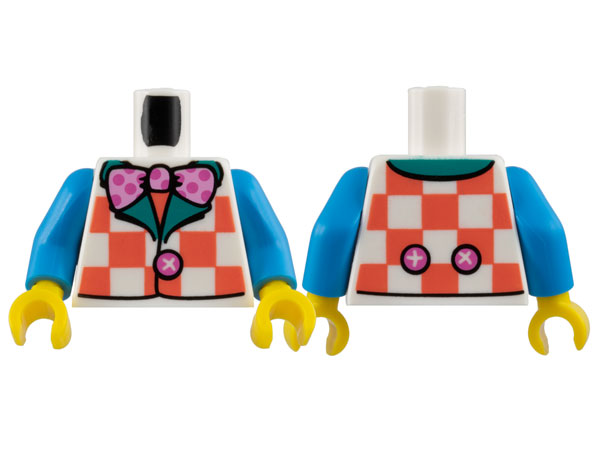 Torso Vest with Coral Checks, Dark Turquoise Lapels, Bright Pink Bow Tie with Dark Pink Polka Dots Pattern (BAM) / Dark Azure Arms / Yellow Hands