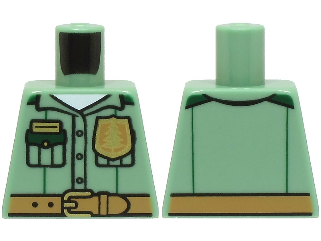 Torso Shirt with 3 Buttons and Dark Green Pockets over White Undershirt, Gold Badge, Medium Nougat Belt Pattern