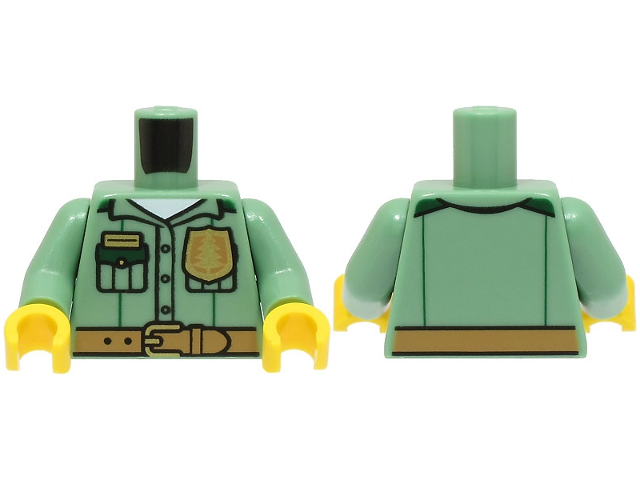 Torso Shirt with 3 Buttons and Dark Green Pockets over White Undershirt, Gold Badge, Medium Nougat Belt Pattern / Sand Green Arms / Yellow Hands