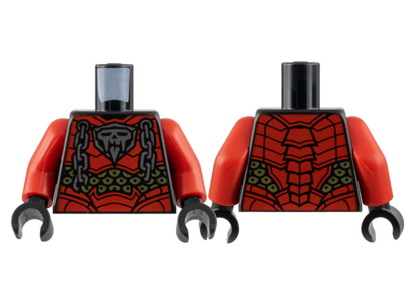 Torso Armor Red Plates, Silver Skull and Chains, Gold Circles Pattern / Red Arms / Black Hands