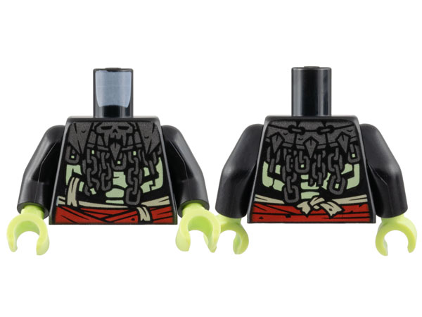 Torso Silver Skull Mantle and Chains, Yellowish Green Ribs, Red Sash Pattern / Black Arms / Yellowish Green Hands