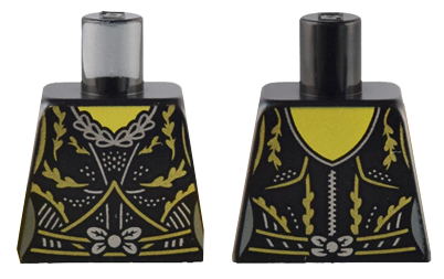 Torso Female Dress with Gold Lines and Vines, Silver Lines, Dots, Bow and Necklace Pattern