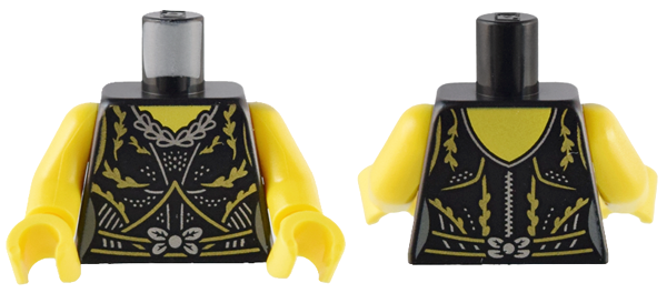 Torso Female Dress with Gold Lines and Vines, Silver Lines, Dots, Bow and Necklace Pattern / Yellow Arms / Yellow Hands