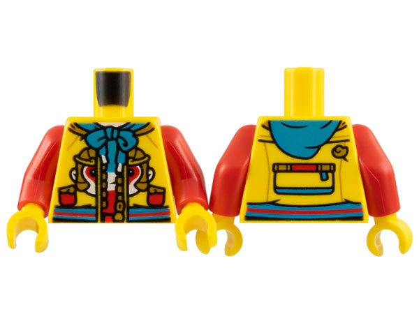 Torso Jacket, Dark Turquoise Drawstring and Hood, Gold Zipper, Monkey King Face Logo Pattern / Red Arms / Yellow Hands