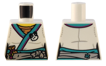 Torso Female Robe with Dark Turquoise Trim, Light Bluish Gray Sash with Knot, Panda Pin, and Drawstring Pouch Pattern