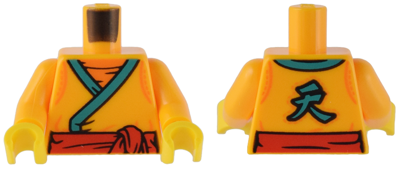 Torso Robe with Dark Turquoise Trim, Red Sash, and Chinese Logogram '天' (Heavens) on Back Pattern / Bright Light Orange Arms / Yellow Hands