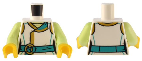 Torso Female Robe with Gold Trim and Dark Turquoise Sash with Round Buckle Pattern / Yellowish Green Arms / Yellow Hands