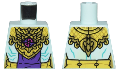 Torso Armor with Yellow and Gold Links, Emblem, Dark Purple Panel, Bare Skin with Dark Turquoise Lines Pattern