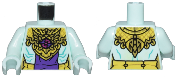 Torso Armor with Yellow and Gold Links, Emblem, Dark Purple Panel, Bare Skin with Dark Turquoise Lines Pattern / Light Aqua Arms / Light Aqua Hands