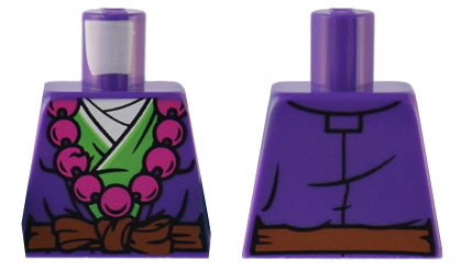 Torso Robe over Bright Green Robe, Reddish Brown Sash with Knot, Necklace with Large Magenta Beads Pattern