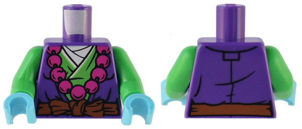 Torso Robe over Bright Green Robe, Reddish Brown Sash with Knot, Necklace with Large Magenta Beads Pattern / Bright Green Arms / Medium Azure Hands