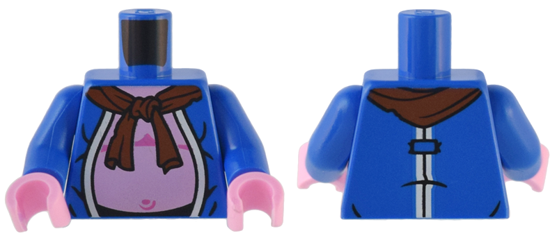 Torso Robe Open with White Trim, Reddish Brown Scarf, and Bright Pink Stomach Pattern / Blue Arms / Bright Pink Hands