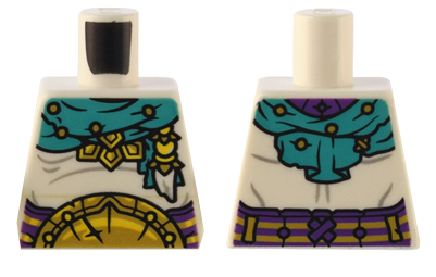 Torso Dark Turquoise Wrap with Ornaments, Round Gold Armor Belt, Bare Skin with Light Bluish Gray Lines Pattern