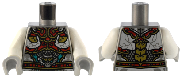 Torso Armor with Red and Gold Plates, White Clouds, and Silver Dragon Head Pattern / White Arms / Light Bluish Gray Hands
