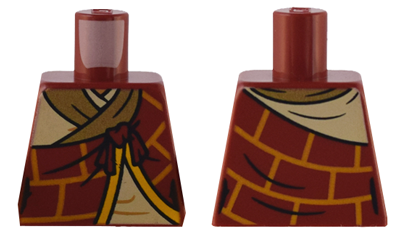 Torso Robe with Bright Light Orange Brick Lines over Tan Robe with Gold Trim Pattern