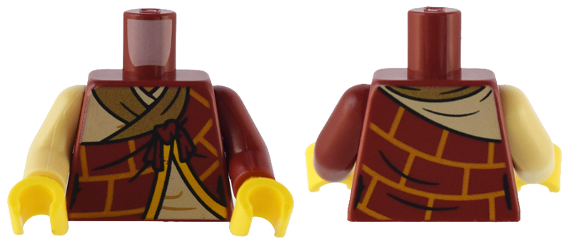 Torso Robe with Bright Light Orange Brick Lines over Tan Robe with Gold Trim Pattern / Dark Red Arm Left / Tan Arm Right / Yellow Hands