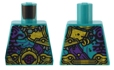 Torso Armor with Gold and Yellow Plates, Round Belt with Emblem, Dark Purple Ink Pattern