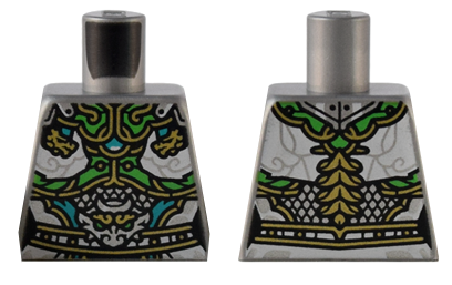 Torso Female Armor with Bright Green and Gold Plates, White Clouds, and Silver Dragon Head Pattern