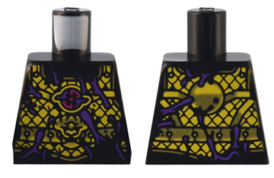Torso Armor with Yellow and Gold Scales and Mask, Emblem, and Dark Purple Ink Lines Pattern
