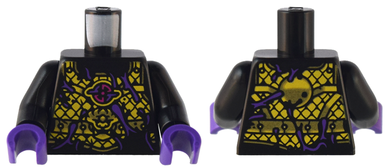 Torso Armor with Yellow and Gold Scales and Mask, Emblem, and Dark Purple Ink Lines Pattern / Black Arms / Dark Purple Hands