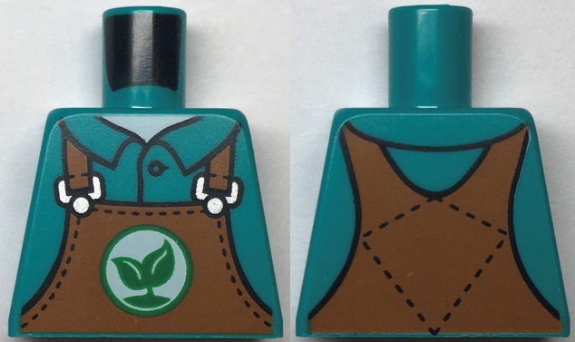 Torso Dark Orange Overalls with Green Sprout with 2 Leaves on White Circle Pattern