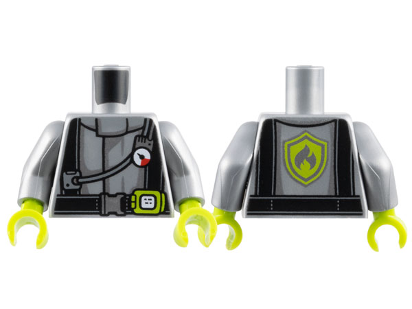 Torso Fire Jacket with Gauge, Black Harness and Belt with Lime Buckle Pattern / Flat Silver Arms / Lime Hands