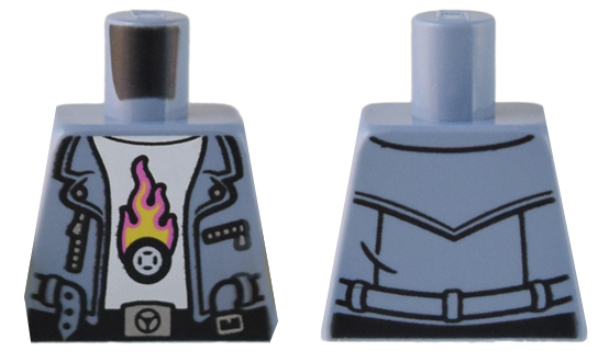 Torso Vest with Belt and Silver Zippers over White Shirt with Tire with Flames Pattern