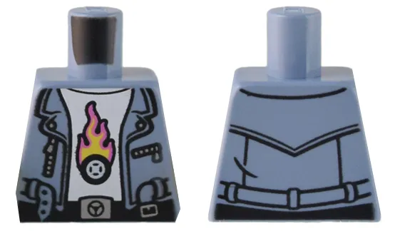 Torso Vest with Belt and Silver Zippers over White Shirt with Tire with Flames Pattern