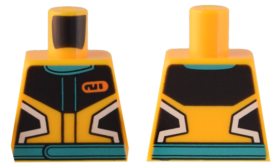 Torso Racing Jacket Black and White Panels, Dark Turquoise Collar and Belt, and Orange Name Tag Pattern