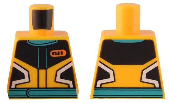 Torso Racing Jacket Black and White Panels, Dark Turquoise Collar and Belt, and Orange Name Tag Pattern