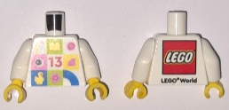 Torso LEGO World Denmark 2022 and Number 13 Pattern / White Arms / Yellow Hands