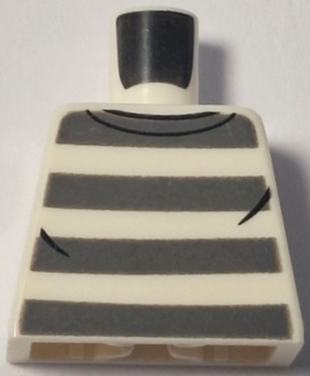 Torso Town Prisoner, Dark Bluish Gray Stripes, Black Collar and Wrinkles Pattern