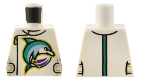 Torso Jacket with Dark Turquoise and Bright Light Blue Dolphin, Side Zipper, Straps, and Stripe Pattern