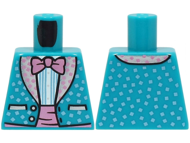 Torso Jacket with Metallic Light Blue Squares and Silver Lapels, White Shirt, Metallic Pink Bow Tie Pattern (BAM)