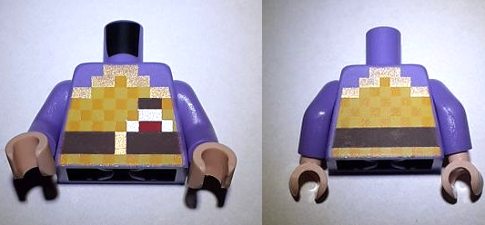Torso Pixelated Orange and Yellow Armor with Gold Trim, Flask, Dark Brown Belt with Buckle Pattern / Medium Lavender Arms / Light Nougat Hands
