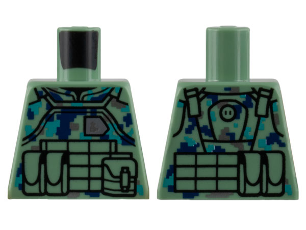 Torso Flak Vest with Pouches and Dark Blue, Dark Turquoise, and Silver Pixelated Camouflage Pattern