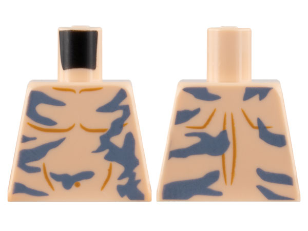 Torso Bare Chest, Medium Nougat Contours, Sand Blue Paint Splotches Pattern